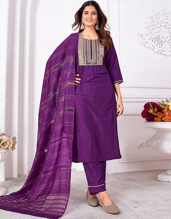 stylish purple vertical silk designer party wear heavy readymade salwar suit collection with purple vertical silk 13702-acy4346 Front View